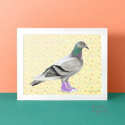 Pigeon illustration, Pigeon painting, Amélie Legault, Montreal animal, converse illustration, converse shoes, converse painting, art print, artwork, canadian artist