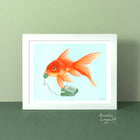 goldfish artwork, goldfish art print, goldfish decor, goldfish painting, goldfish drawing, goldfish on the phone, hello, amelie legault, canadian artist