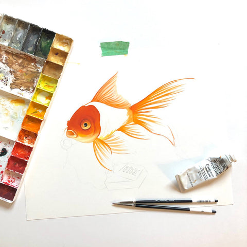 poisson rouge, illustration de poisson rouge, peinture de poisson rouge, dessin de poisson rouge, décoration de poisson rouge, Amélie Legault, affiche, poisson au téléphone, artiste québécoise