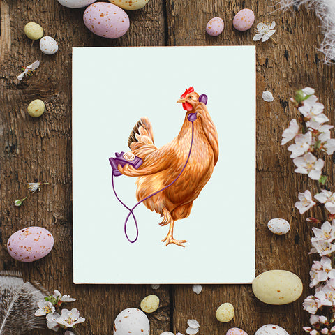 easter card, carte de pâques, joyeuse pâques, happy easter, poule, chicken, amelie legault, hen, phone, téléphone