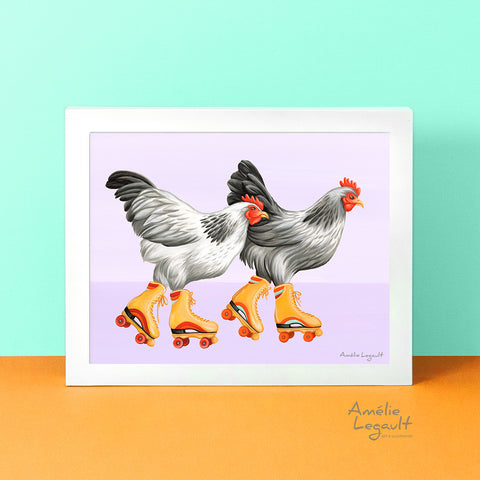 Hens roller skating Greeting Card