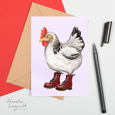 Poule, Carte de souhaits, carte d'anniversaire, amelie legault 