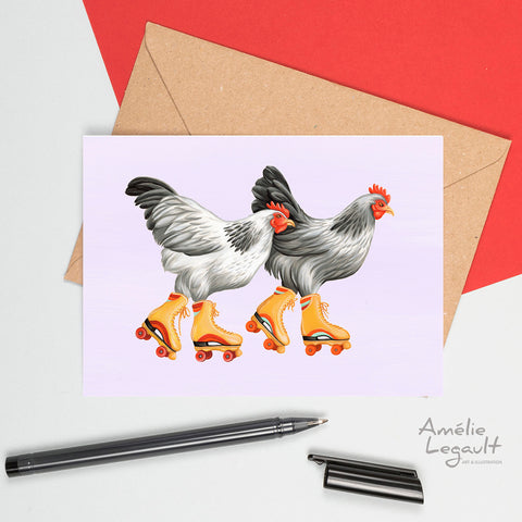 Hens roller skating Greeting Card