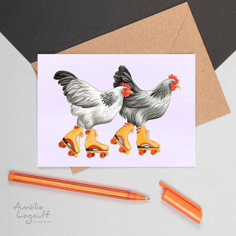 Hens roller skating Greeting Card