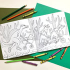 cahier à colorier de dinosaures par l'artiste autrice et illustratrice Amélie Legault, cahier à colorier pour enfants avec des dinosaures, fait au Québec