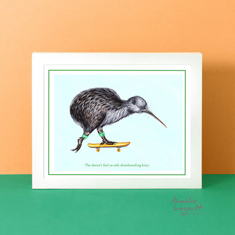 Skateboarding, skateboard, kiwi bird, art Print, Home decor, amelie legault, kiwi illustration, kiwi art, new zealand, skateboard art, skateboard illustration