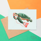 Turtle on the phone, i love you card, Amelie legault, greeting card, birthday card, vintage phone