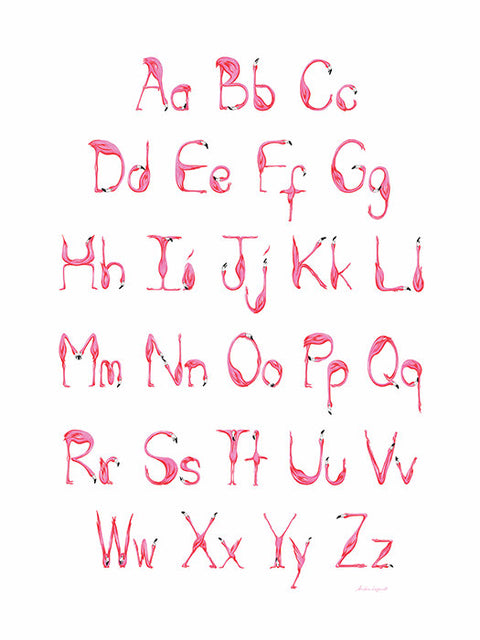 Pink Flamingo ABC poster, Alphabet poster