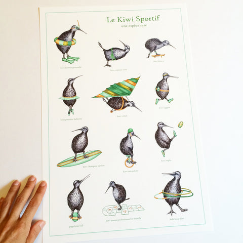 Athletic kiwi bird print, home decor, wall art