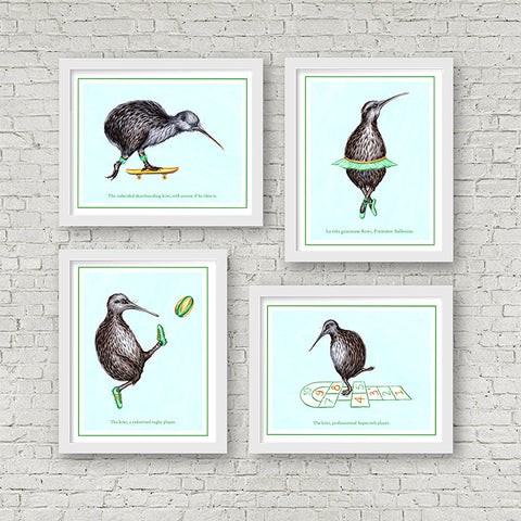 Ensemble d'affiches d'oiseaux kiwi, illustration de kiwi, nouvelle-zélande, amelie legault, sport