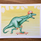 Affiche de t-rex en planche à roulettes
