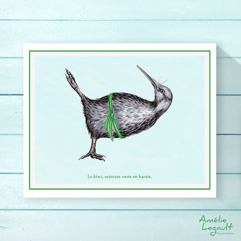 Kiwi bird, karate, art print, home decor, amelie legault, kiwi drawing, kiwi art, kiwi illustration, new zealand