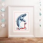Baleine en trottinette, dessin, affiche
