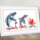 Sea animals print  octopus, shark, whale