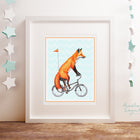 Fox on a bike, art print, fox drawing, fox illustration, amelie legault, fox print, fox artwork, bicycle artwork, bicycle illustration