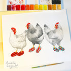 Poules en pantoufles en phentex, Affiche, Peinture, amelie legault, artiste québécoise, fait au québec