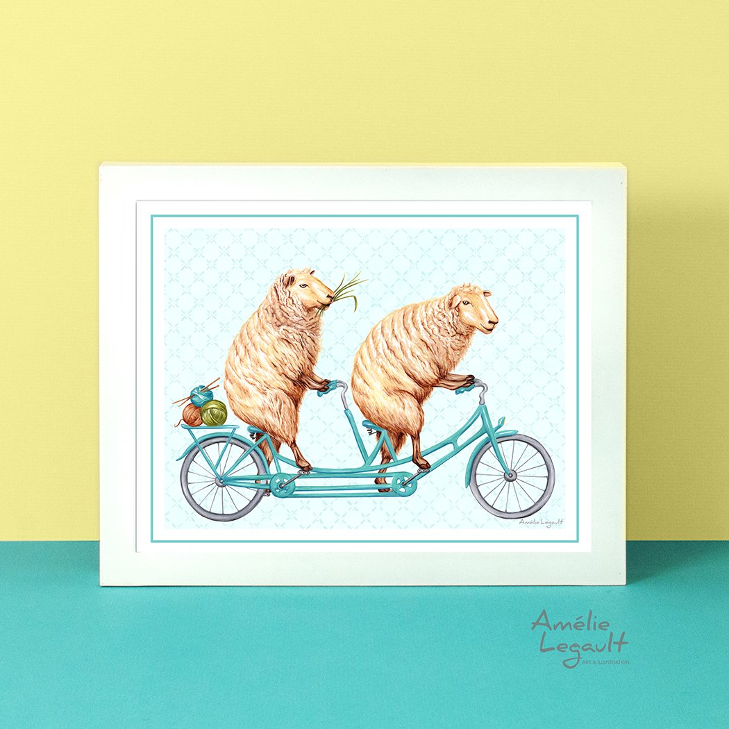 Sheep riding a tandem bicycle Poster – Sardines Studio