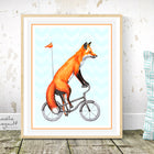 Fox illustration, fox riding a bike, bicycle illustration, amelie legault, canadian artist