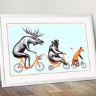 Fox, moose, bear, bicycle, bike, illustration, home decor, amelie legault, canadian animal, canadian art