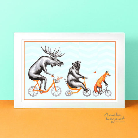 Moose, Bear and Fox, art Print, forest theme decor, forest animal, canadian animal, amelie legault, bear illustration, moose illustration, fox illustration