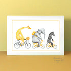 Giraffe, Elephant, zebra, art print, home decor, savannah animals, amelie legault, bicycle art print, bike drawing
